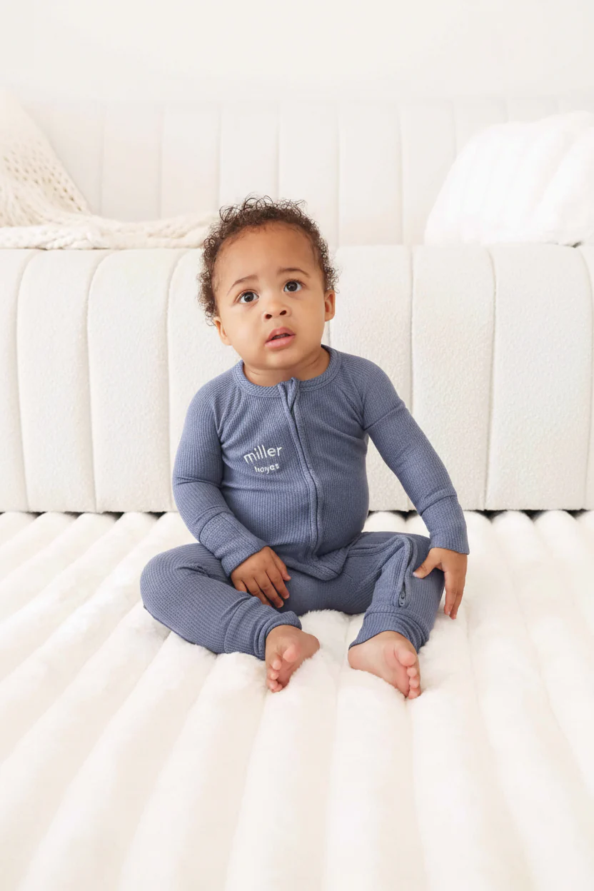 Embroidered Bamboo Waffle Convertible Zip Romper | Lake