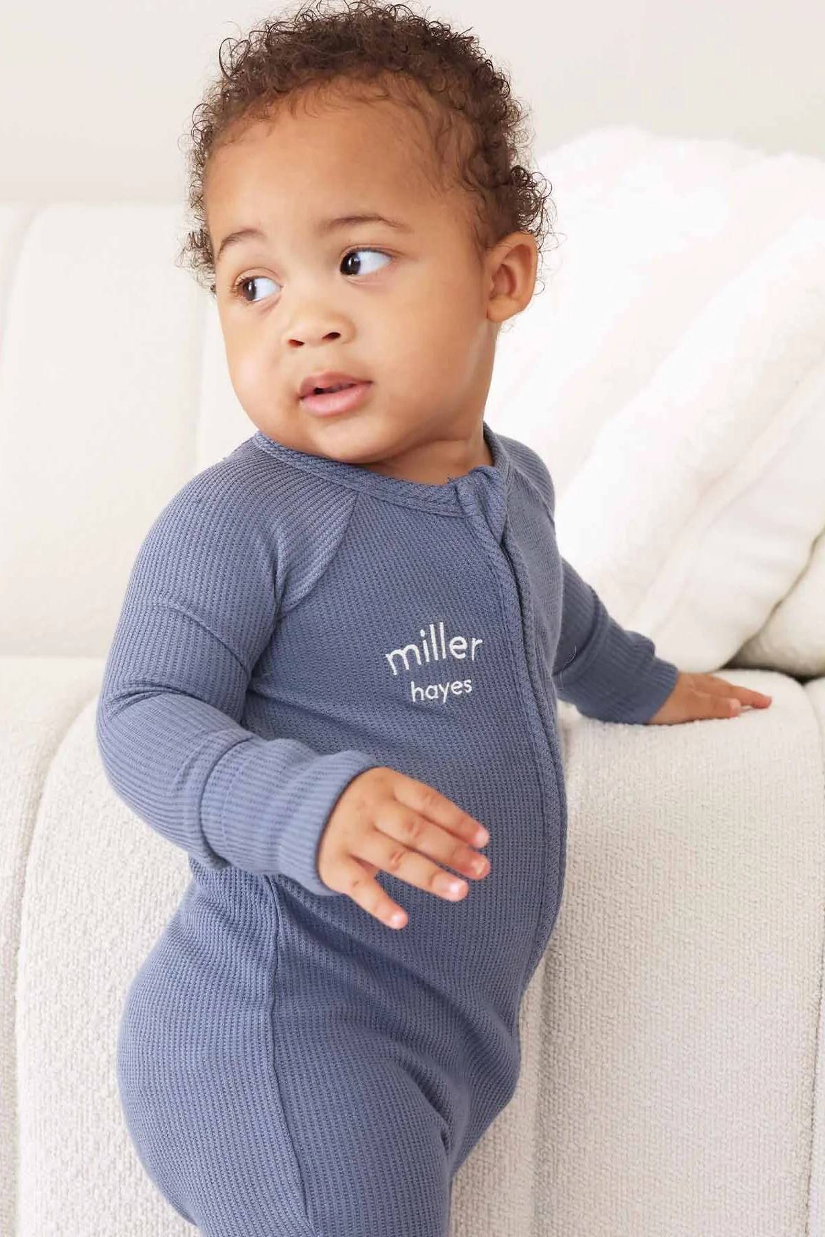 Embroidered Bamboo Waffle Convertible Zip Romper | Lake - Image 5