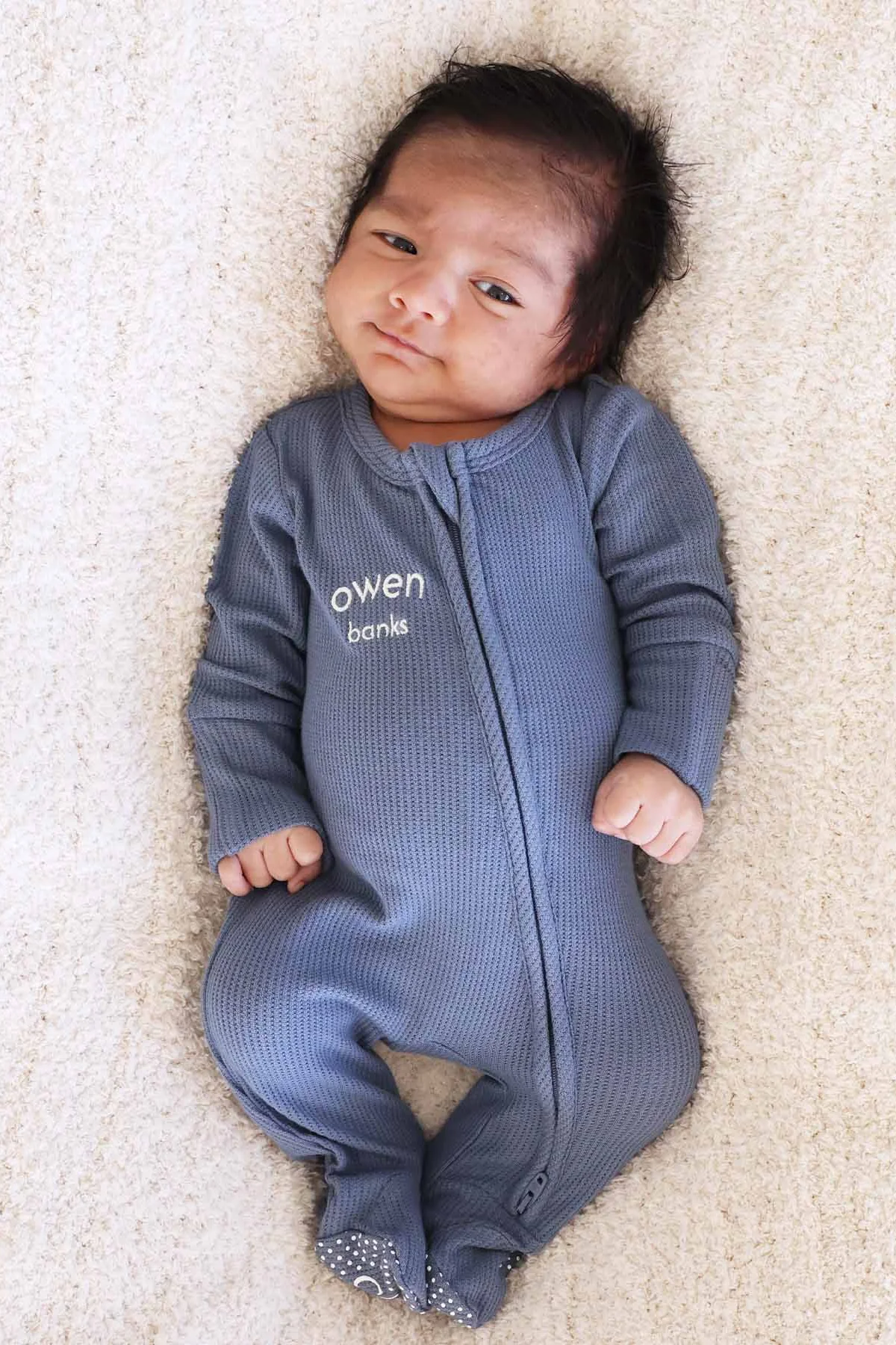 Embroidered Bamboo Waffle Zipper Footie | Mountain Haze - Image 13