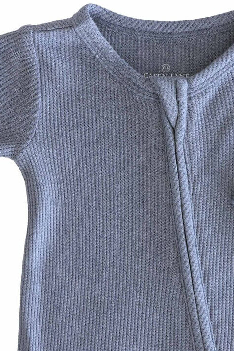Embroidered Bamboo Waffle Zipper Footie | Mountain Haze - Image 15