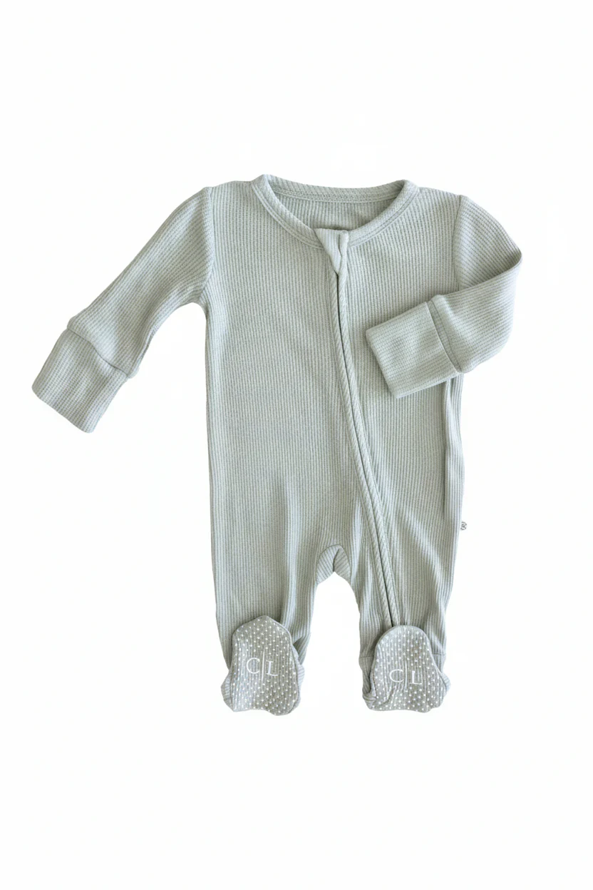 Embroidered Bamboo Waffle Zipper Footie | Mountain Haze - Image 21