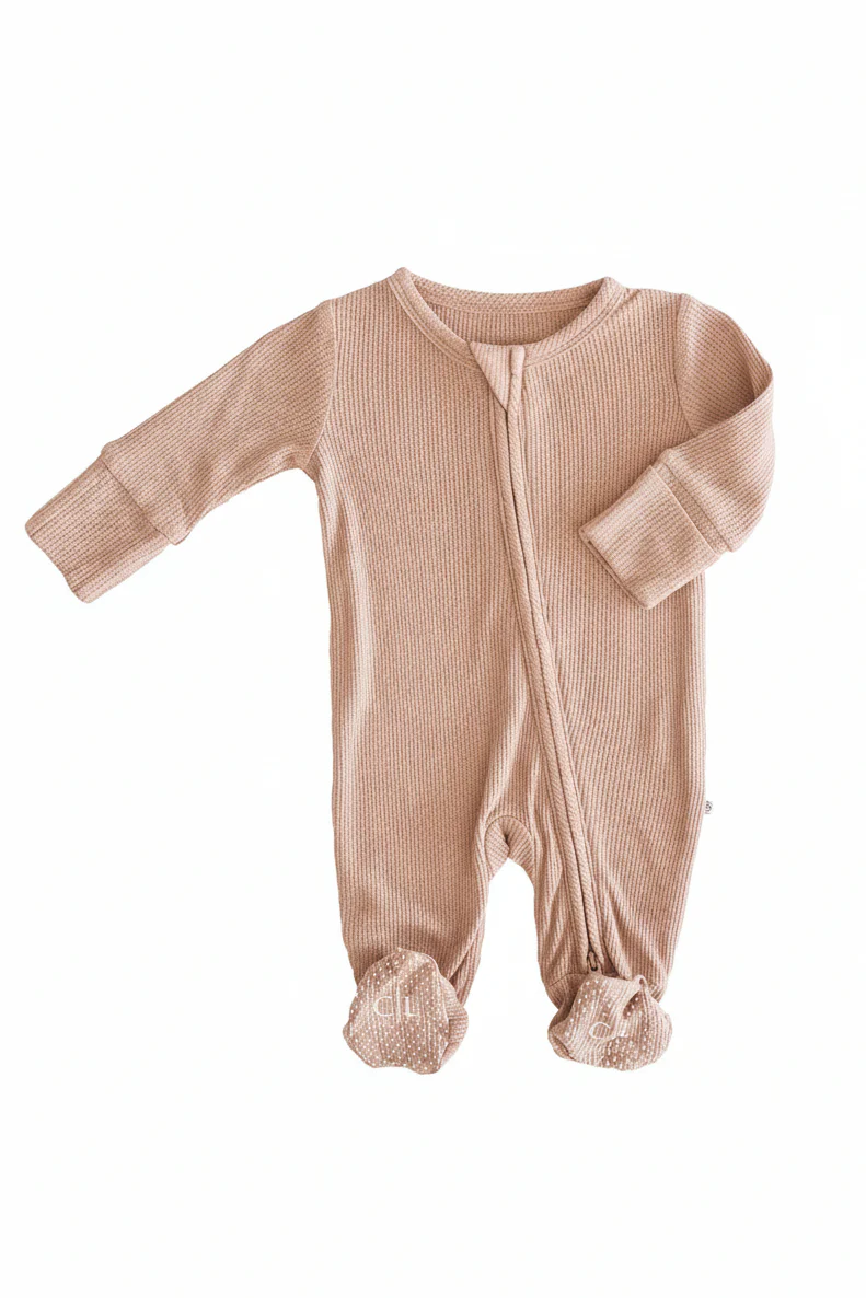 Embroidered Bamboo Waffle Zipper Footie | Mountain Haze - Image 3
