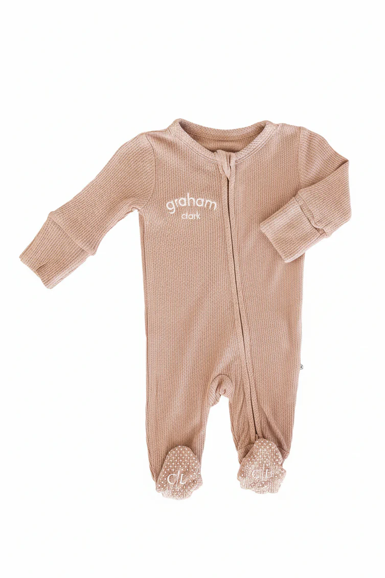 Embroidered Bamboo Waffle Zipper Footie | Mountain Haze - Image 5