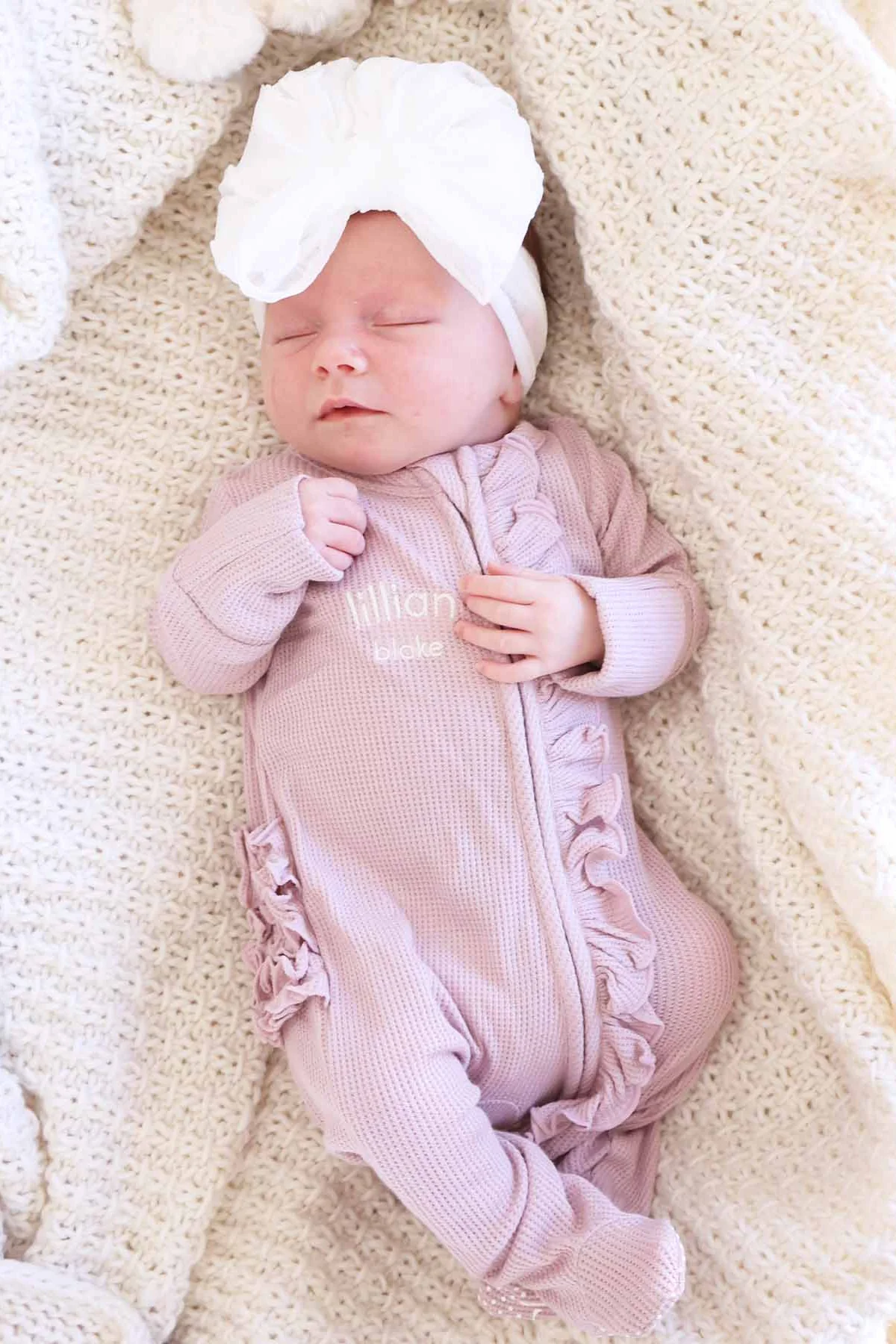 Embroidered Bamboo Waffle Zipper Ruffle Footie | Elderberry - Image 4