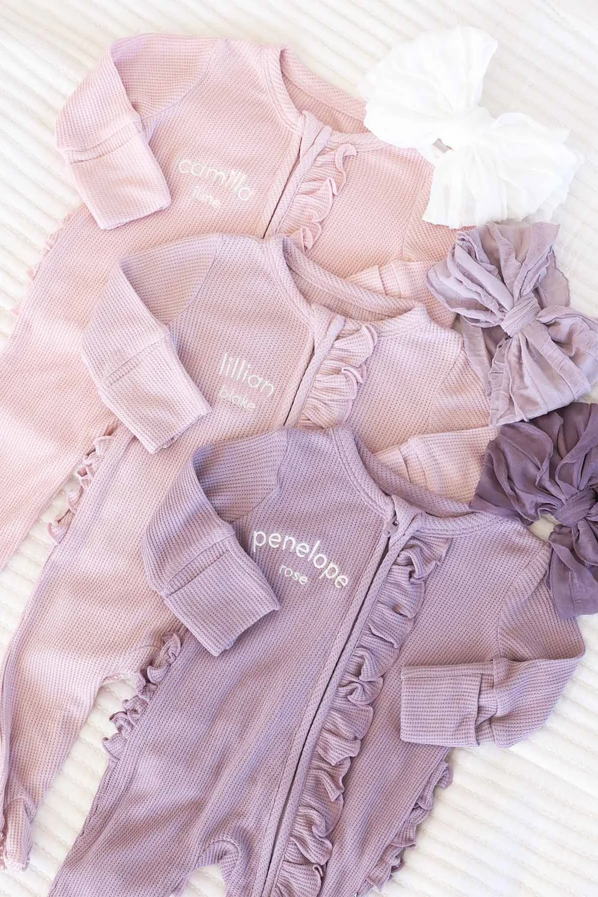 Embroidered Bamboo Waffle Zipper Ruffle Footies | In Bloom - Image 2