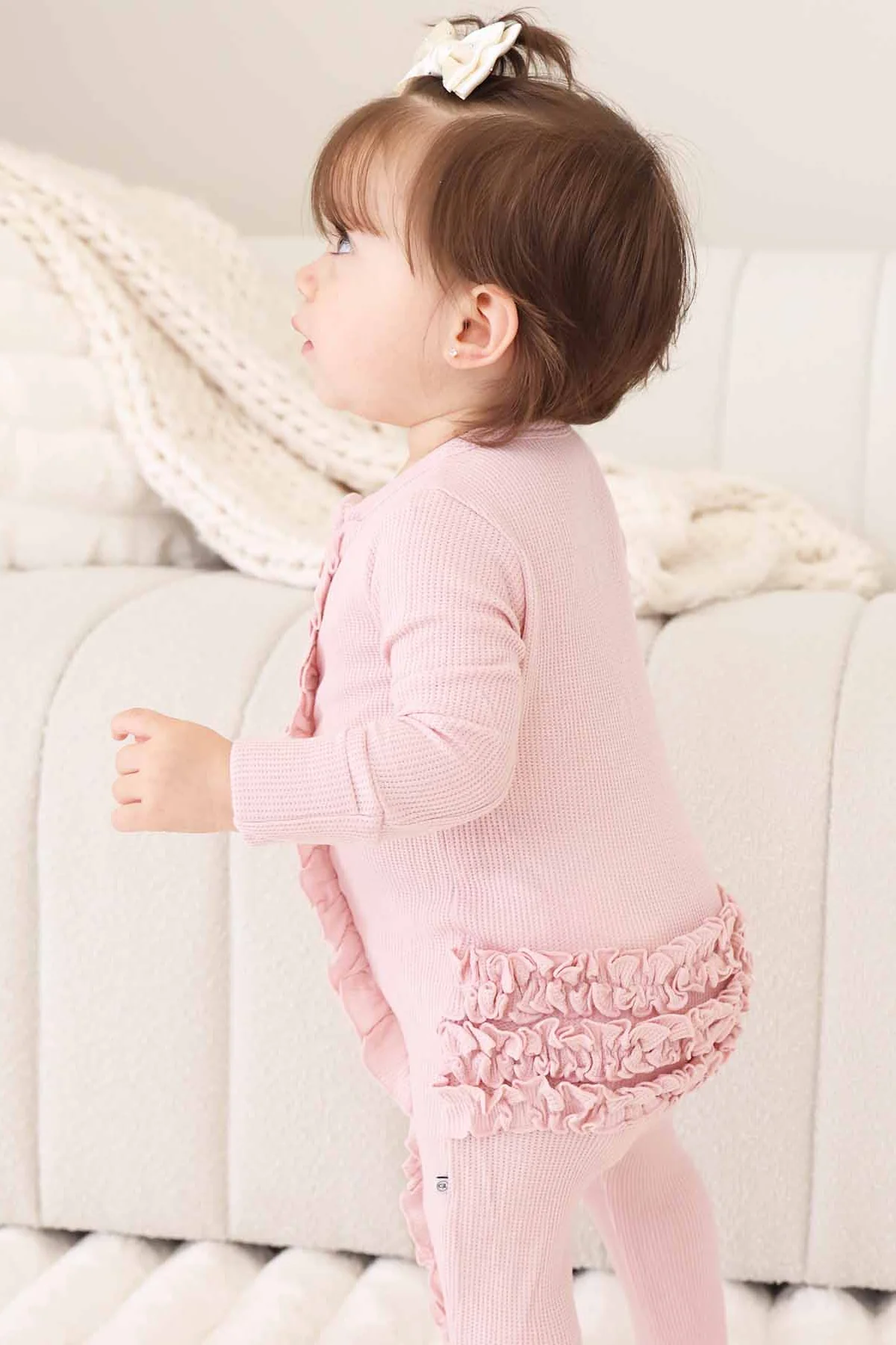 Embroidered Bamboo Waffle Zipper Ruffle Footies | In Bloom - Image 21