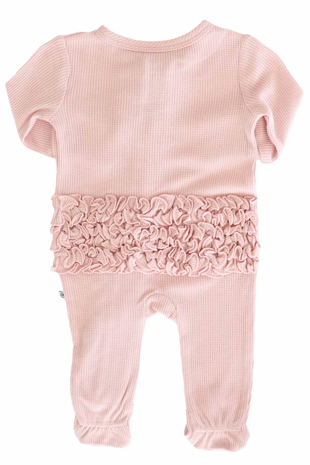 Embroidered Bamboo Waffle Zipper Ruffle Footie | Lotus - Image 4