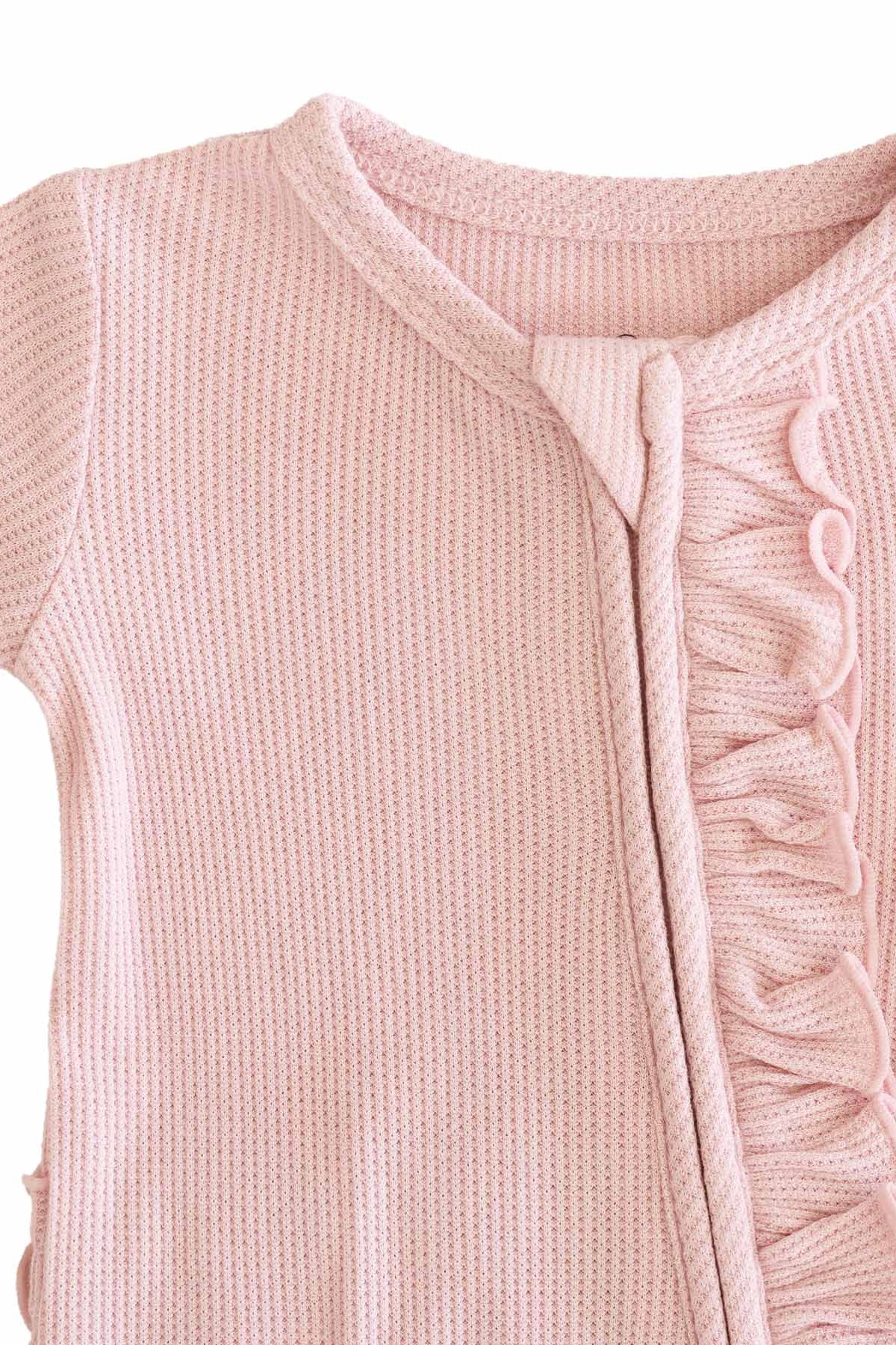 Embroidered Bamboo Waffle Zipper Ruffle Footie | Lotus - Image 10