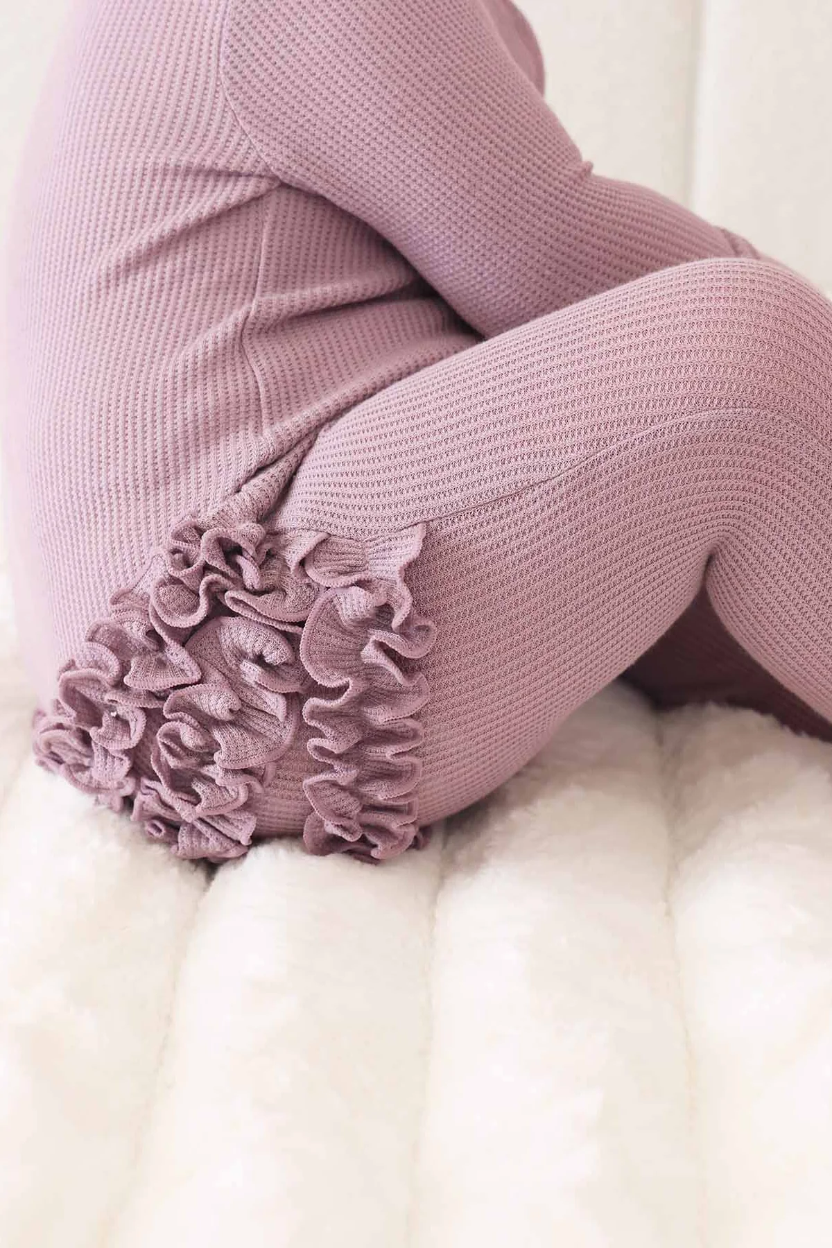Embroidered Bamboo Waffle Zipper Ruffle Footie | Amethyst - Image 5