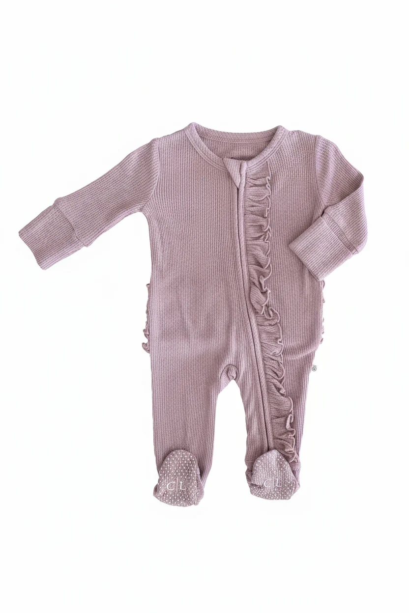 Embroidered Bamboo Waffle Zipper Ruffle Footies | In Bloom - Image 8