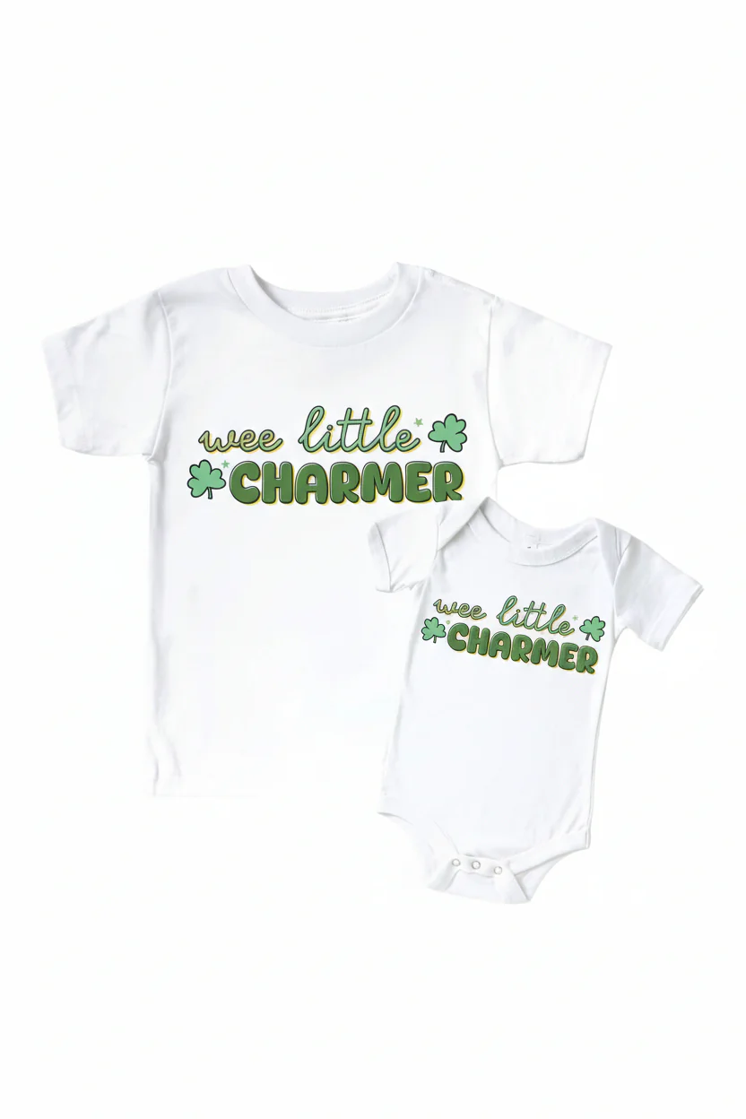 Wee Little Charmer Graphic Bodysuit & Kids Tee | White