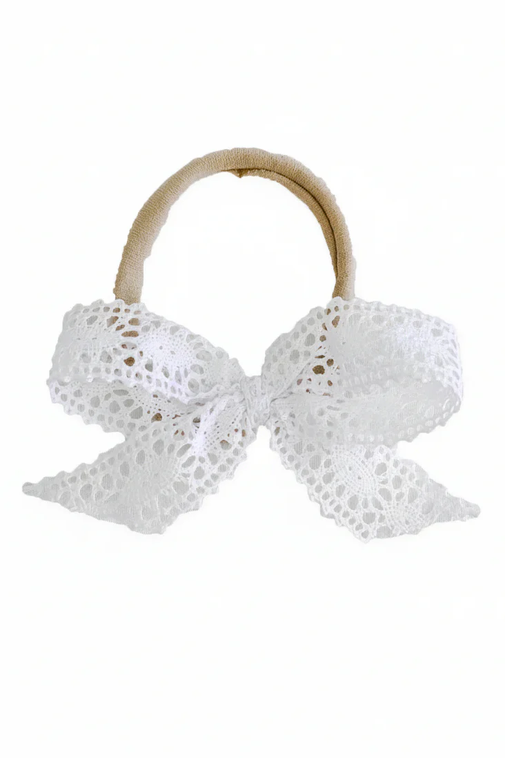 White Lace Bow Headband