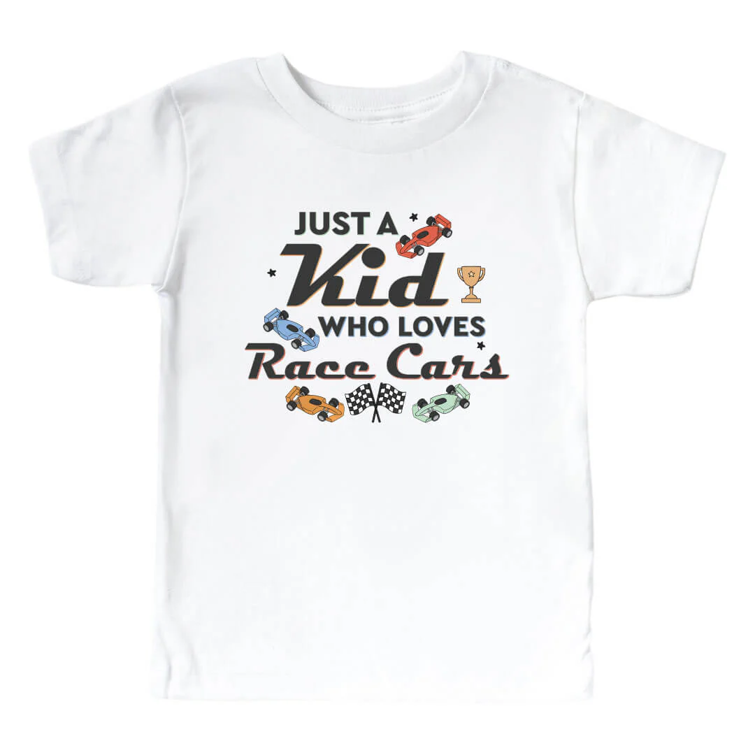 Who Loves Race Cars Kids Graphic Tee | White - Image 2