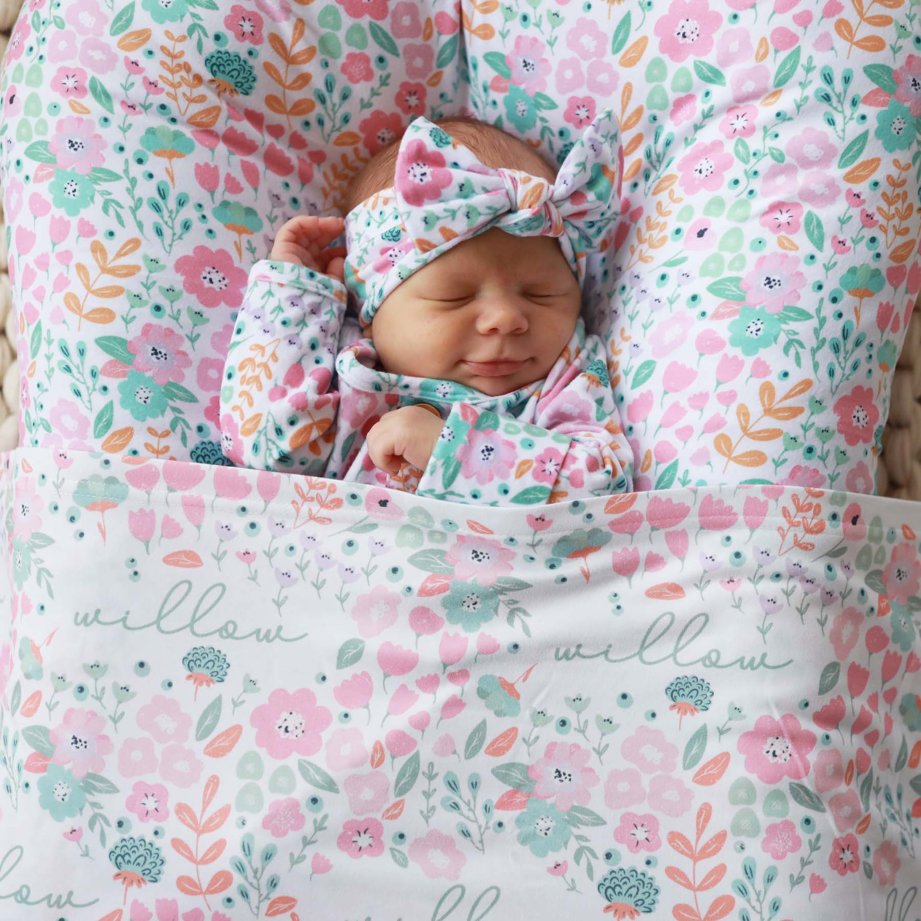 Willow's Whimsy Floral Personalized Swaddle Blanket - Image 5