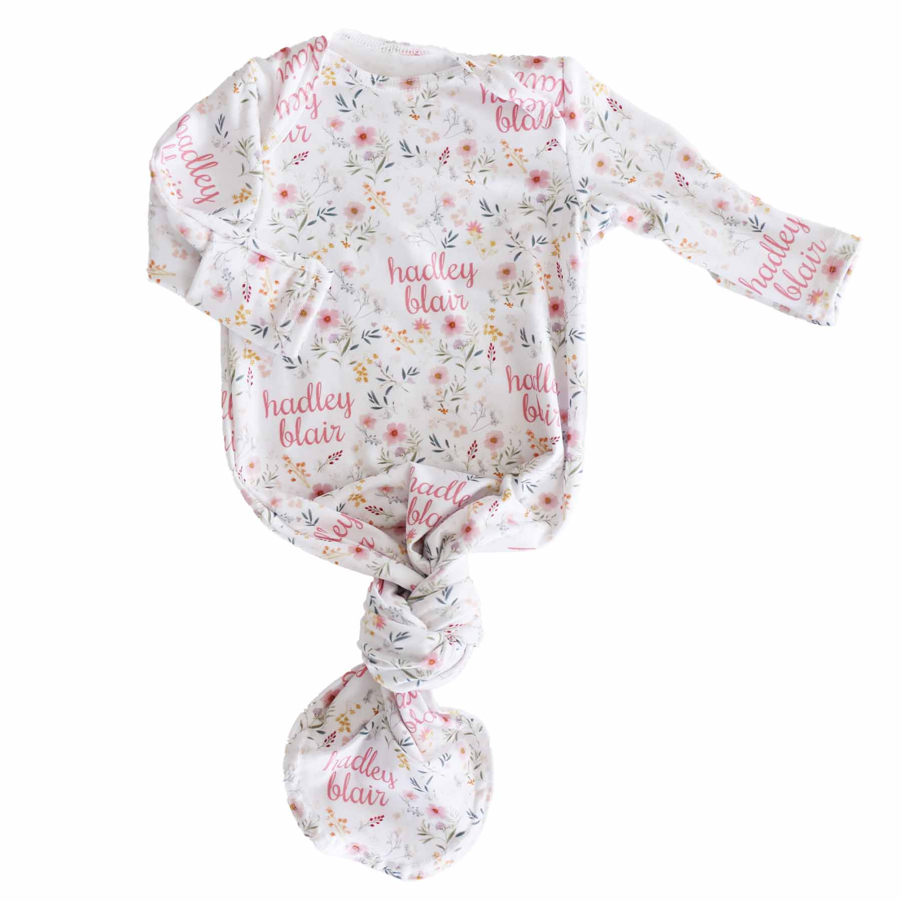 Winnie's Wildflower Personalized Newborn Baby Knot Gown - Image 3