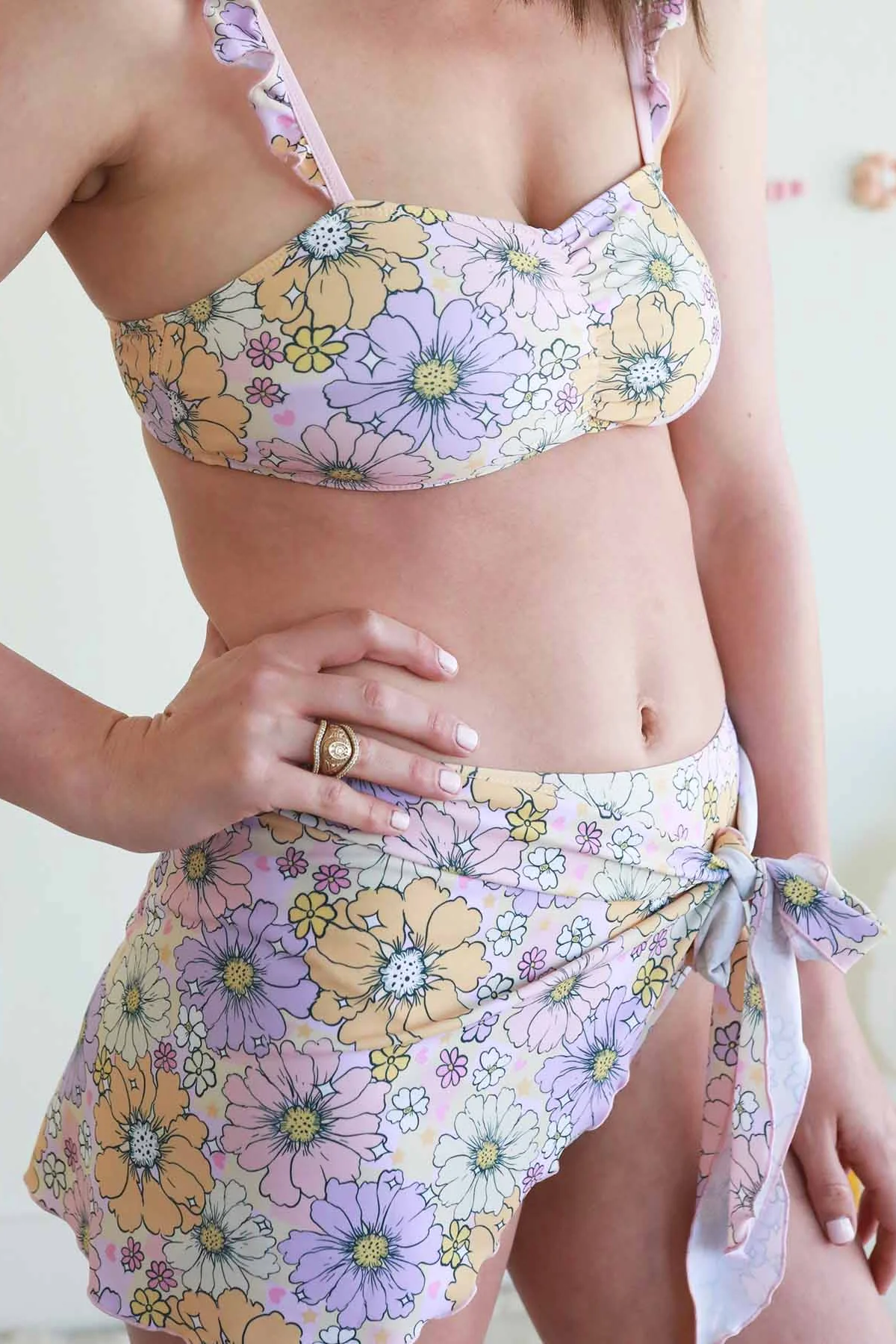 Women's Bikini with High Waisted Bottom | Disco Daisies - Image 3