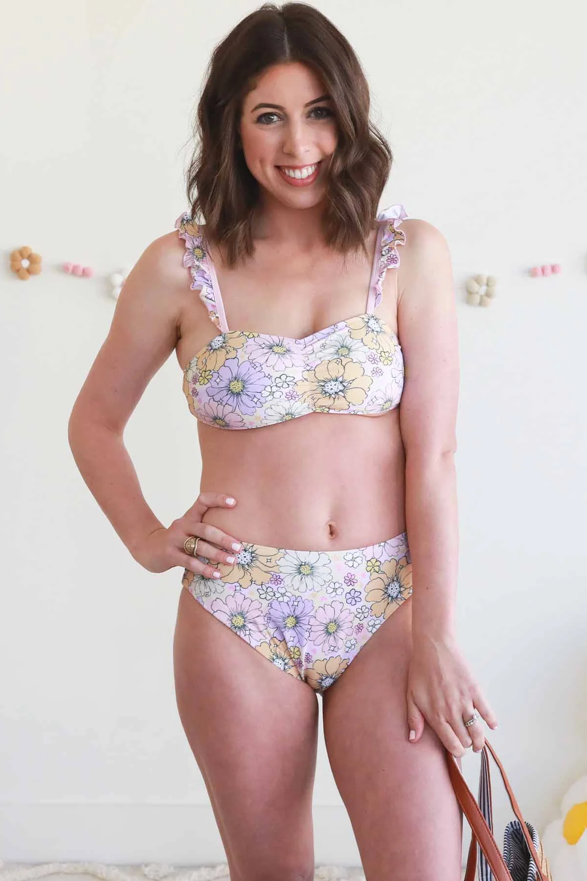 Women's Bikini with High Waisted Bottom | Disco Daisies - Image 9