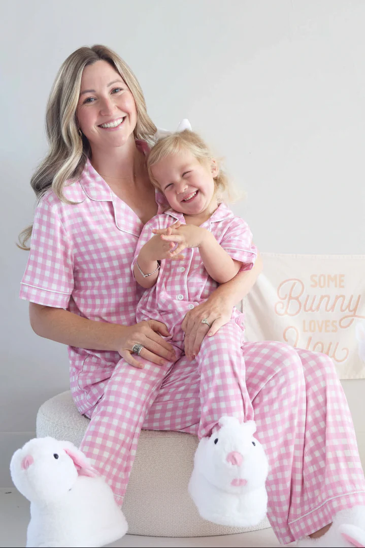 Women's Two Piece Flare Lounge Set | Pink Gingham - Image 8