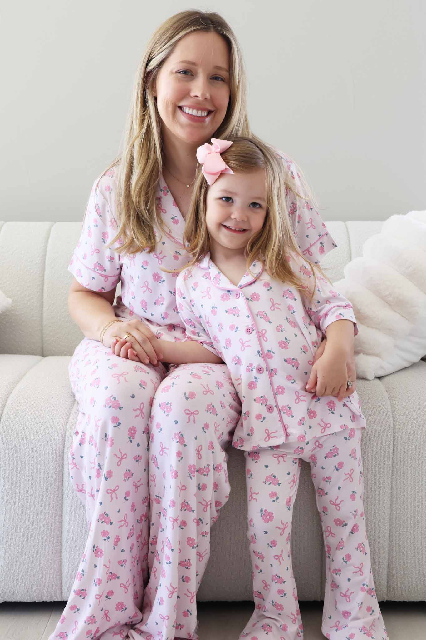 Girl's Two Piece Flare Lounge Set | Ribbon & Roses Pink - Image 4