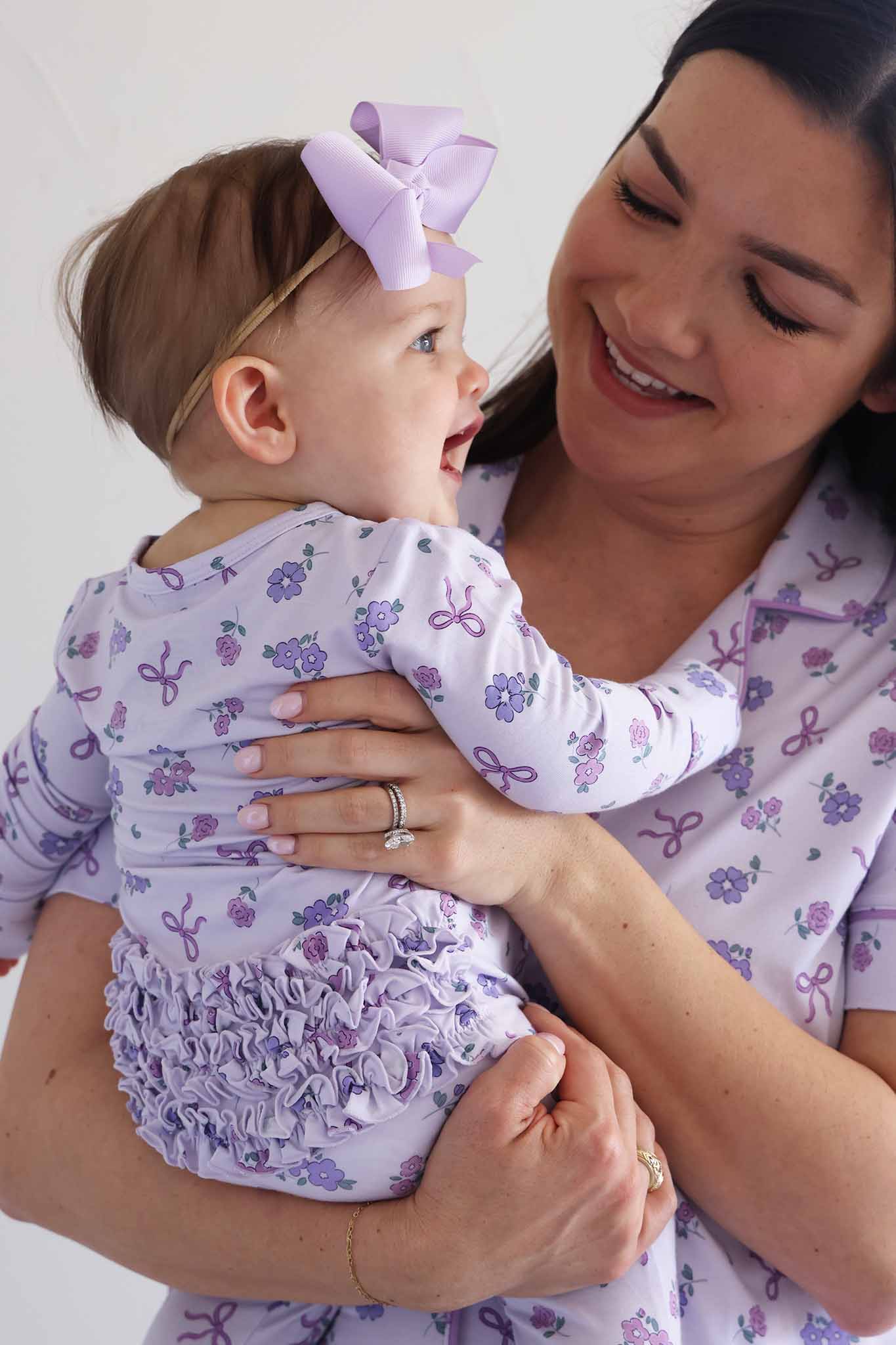 Women's Two Piece Flare Lounge Set | Ribbon & Roses Purple - Image 7