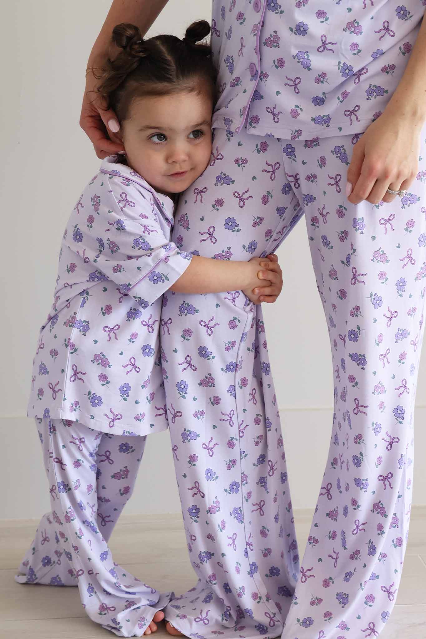 Girl's Two Piece Flare Lounge Set | Ribbon & Roses Purple - Image 6