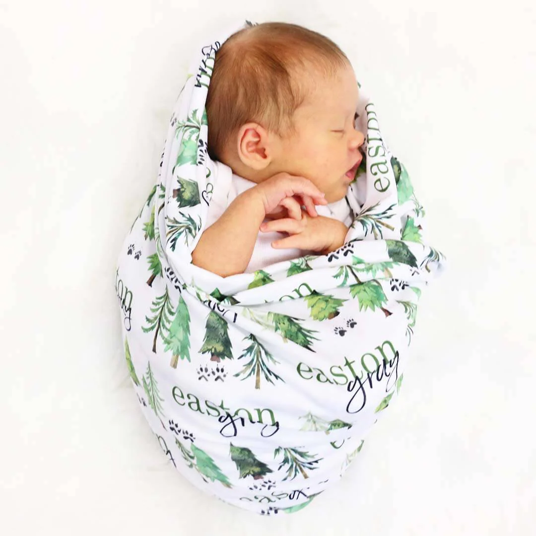 Woodland Trees Personalized Baby Name Swaddle Blanket - Image 5